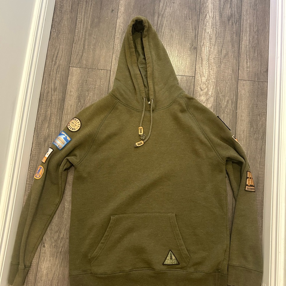 Olive Green Hoodie with Patches